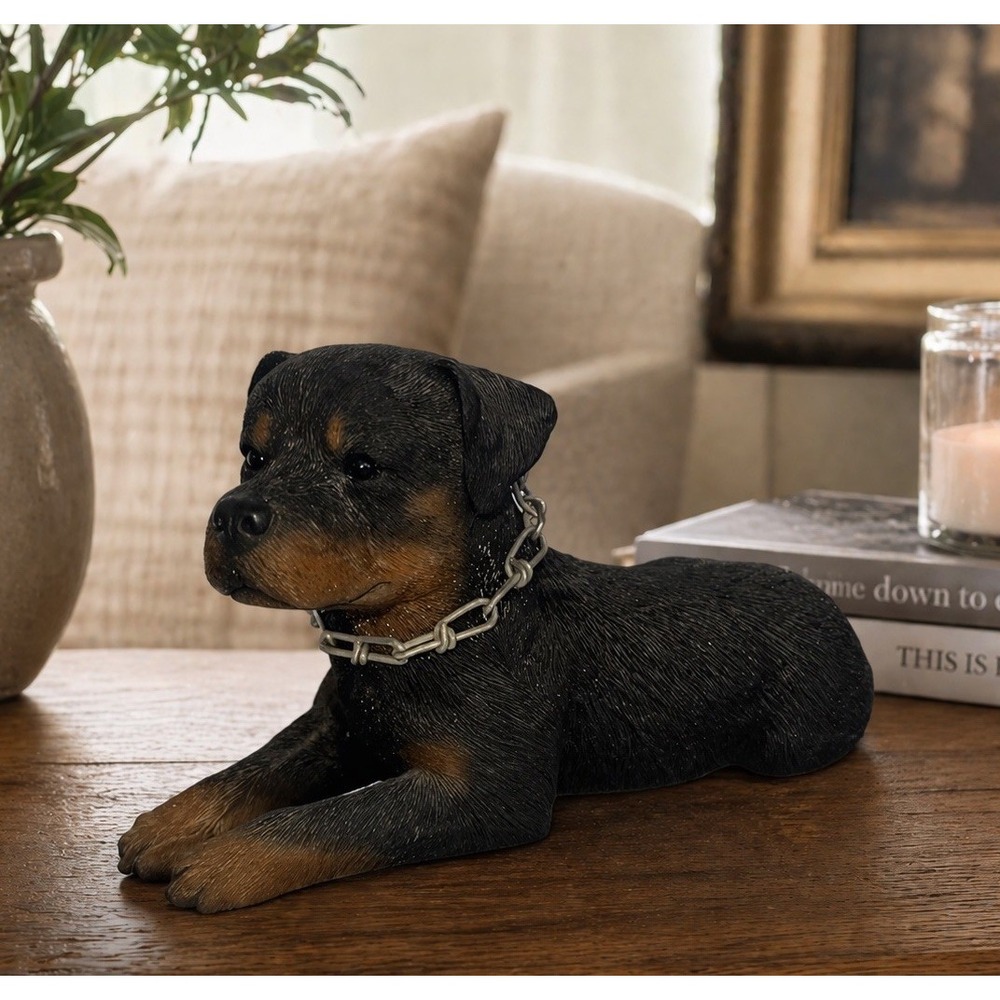 VTG Sandicast Rottweiler Dog Sculpture Chain Collar Signed Sandra Brue USA 1986